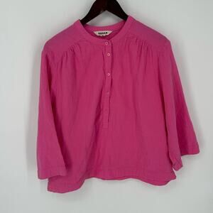 Boden Wide Sleeve Cheesecloth Top Textured Gauze Henley Crinkle Pink Size 12